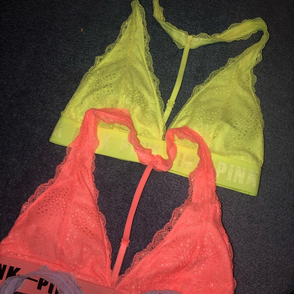 NWOT PINK Lace Halter Logo Bralette Bundle